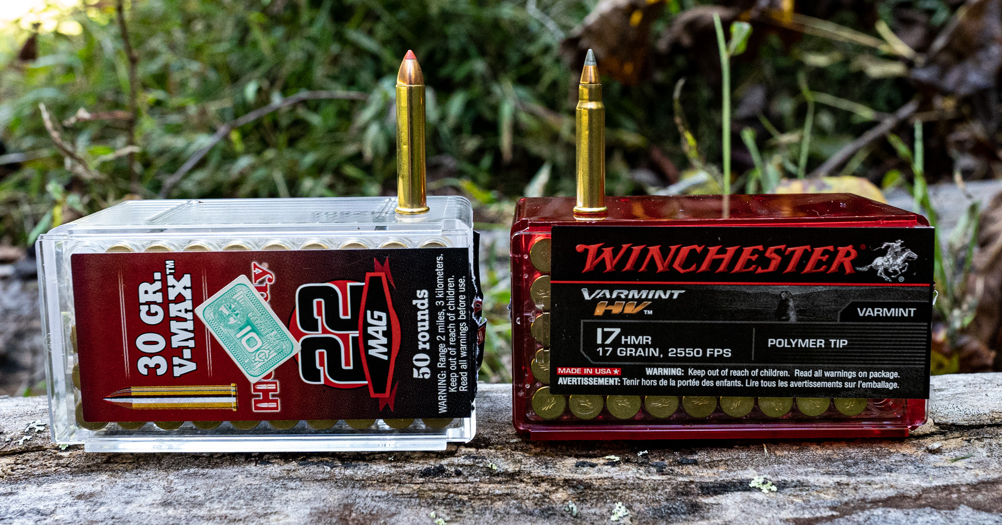 22 WMR vs 17 HMR ammo cartridges side by side