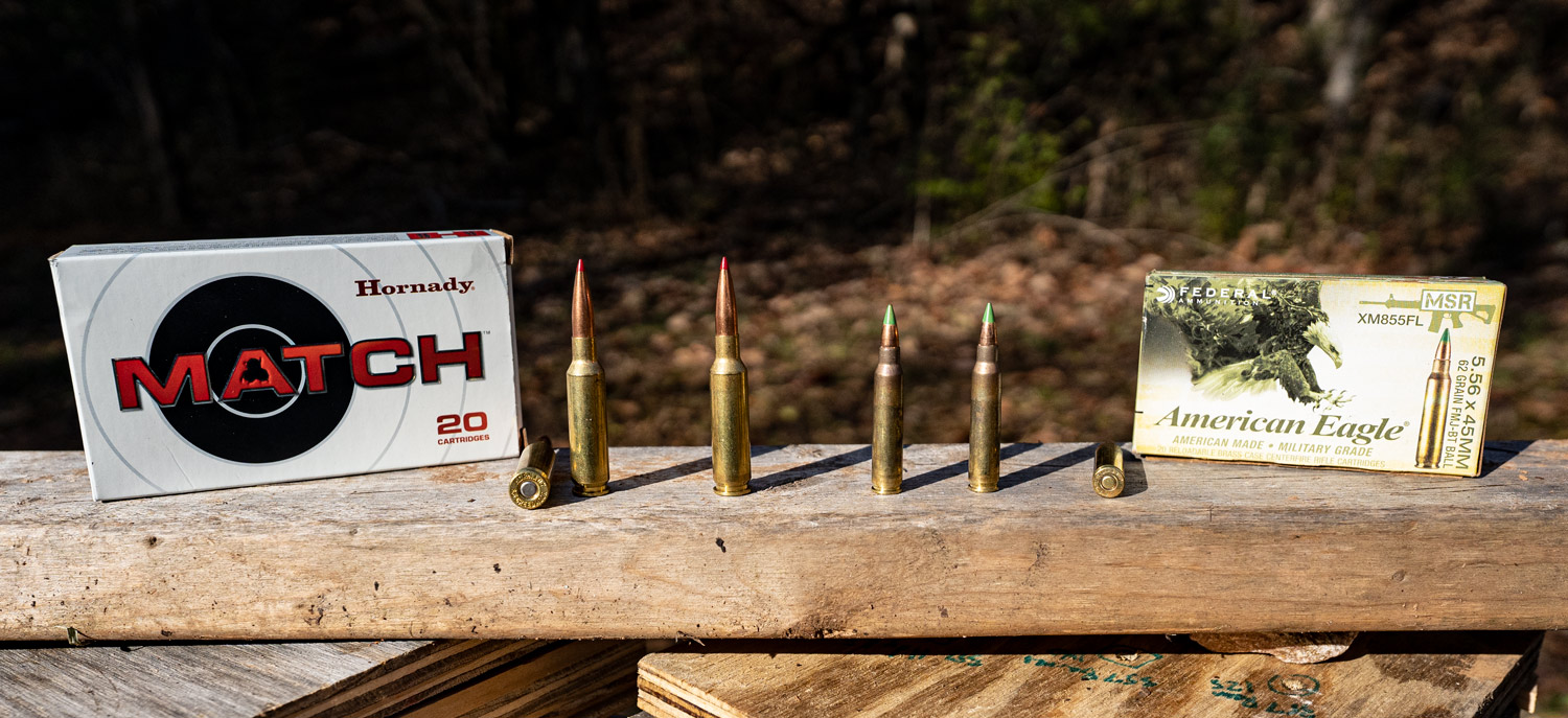 6.5 Creedmoor next to 5.56x45 ammunition