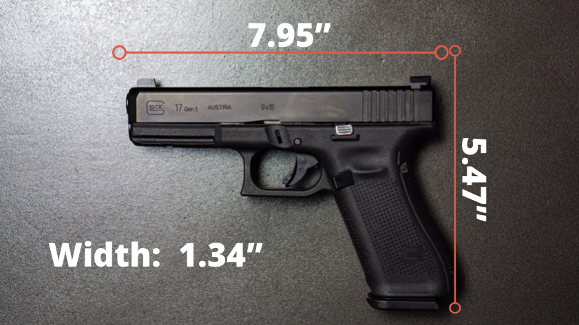 Glock 17 Gen-5 Specs - length, width and height displayed