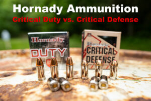 Critical Duty vs Critical Defense ammunition on a table at the range