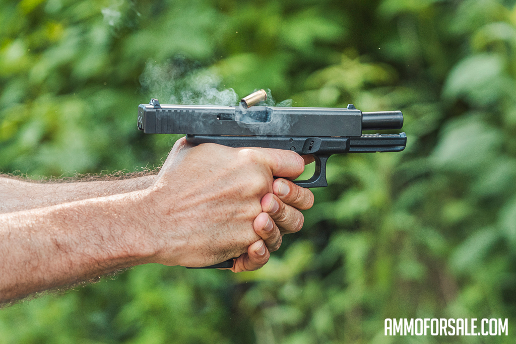 Shooting FMJ-TC ammo at the range with a pistol.