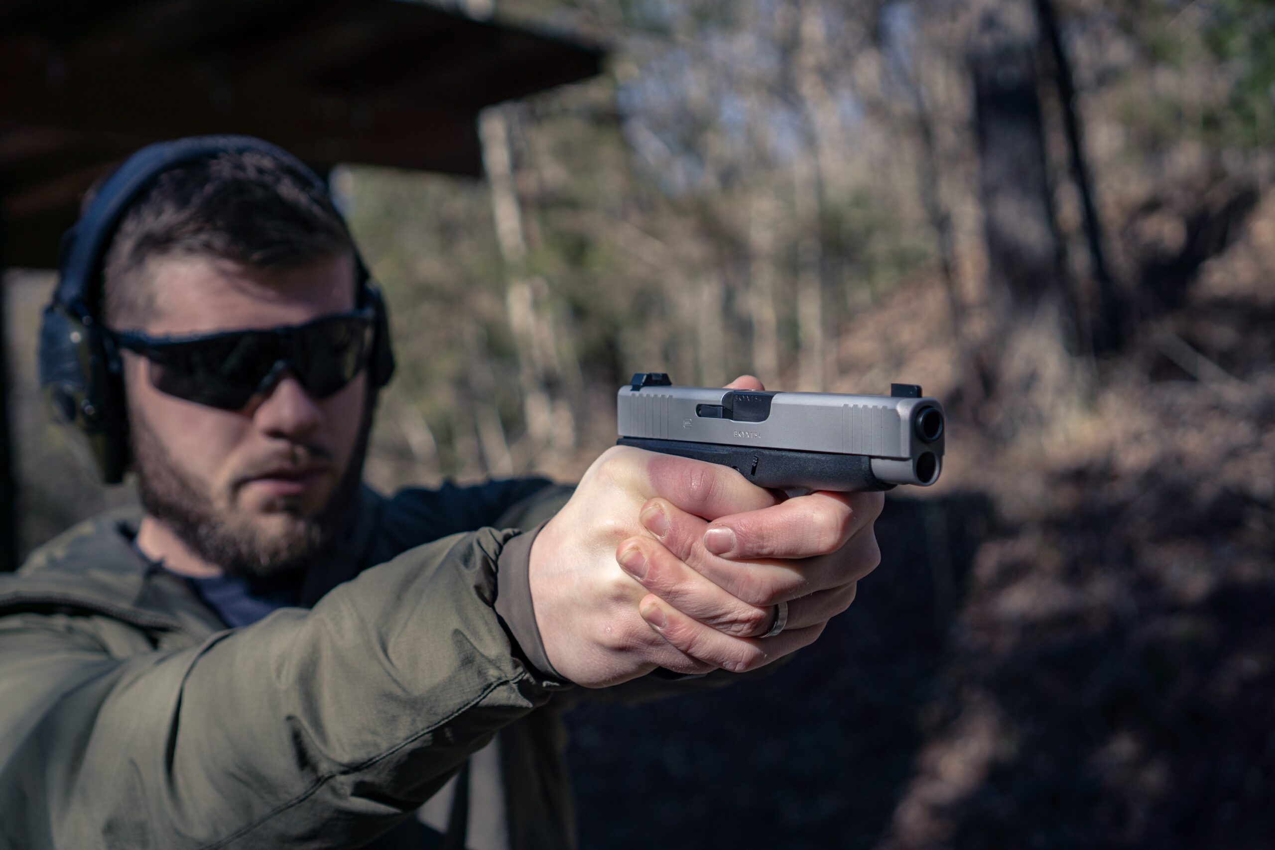 Author Firing Glock 48 at a shooting range