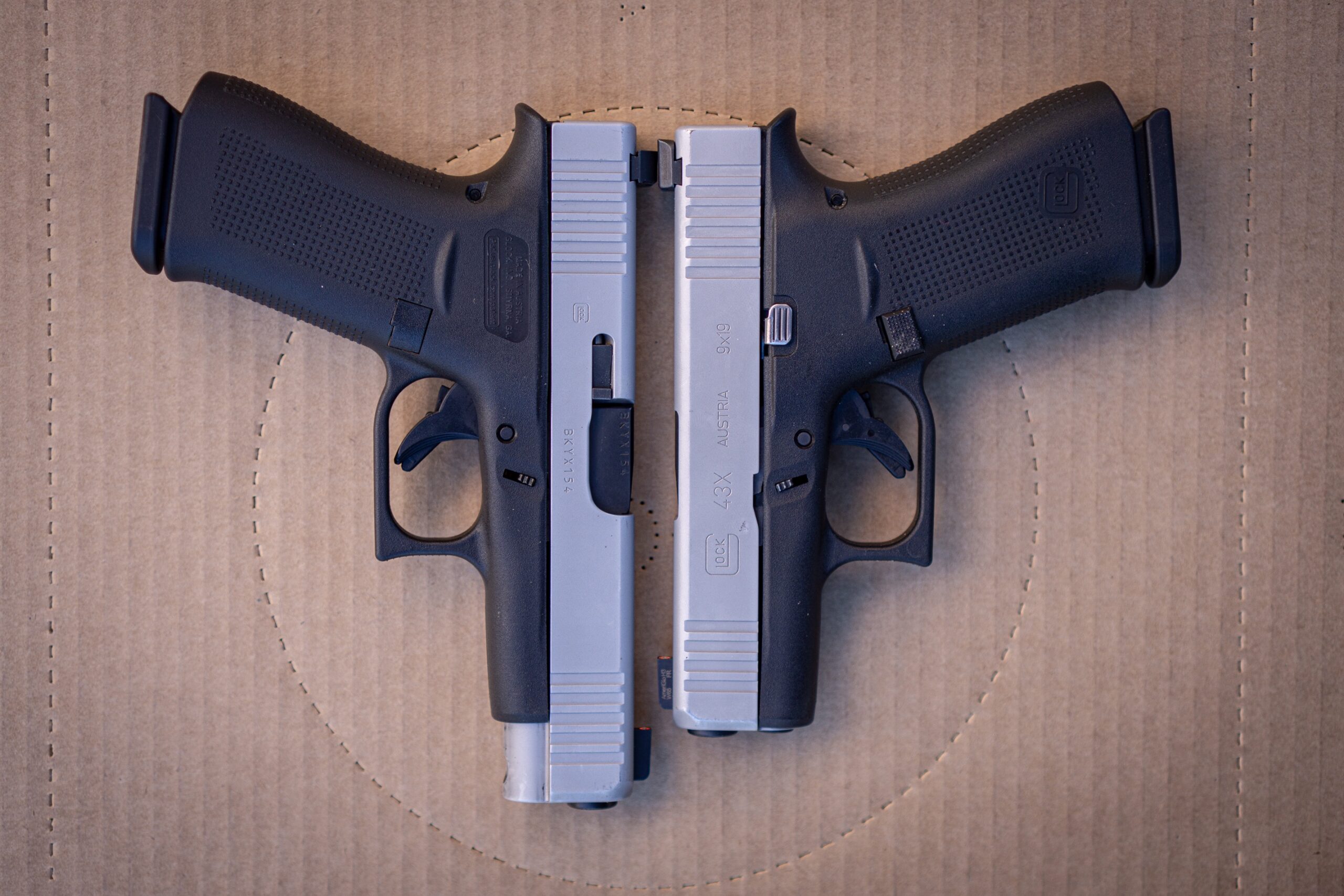 Glock 43X vs Glock 48 pistols side by side