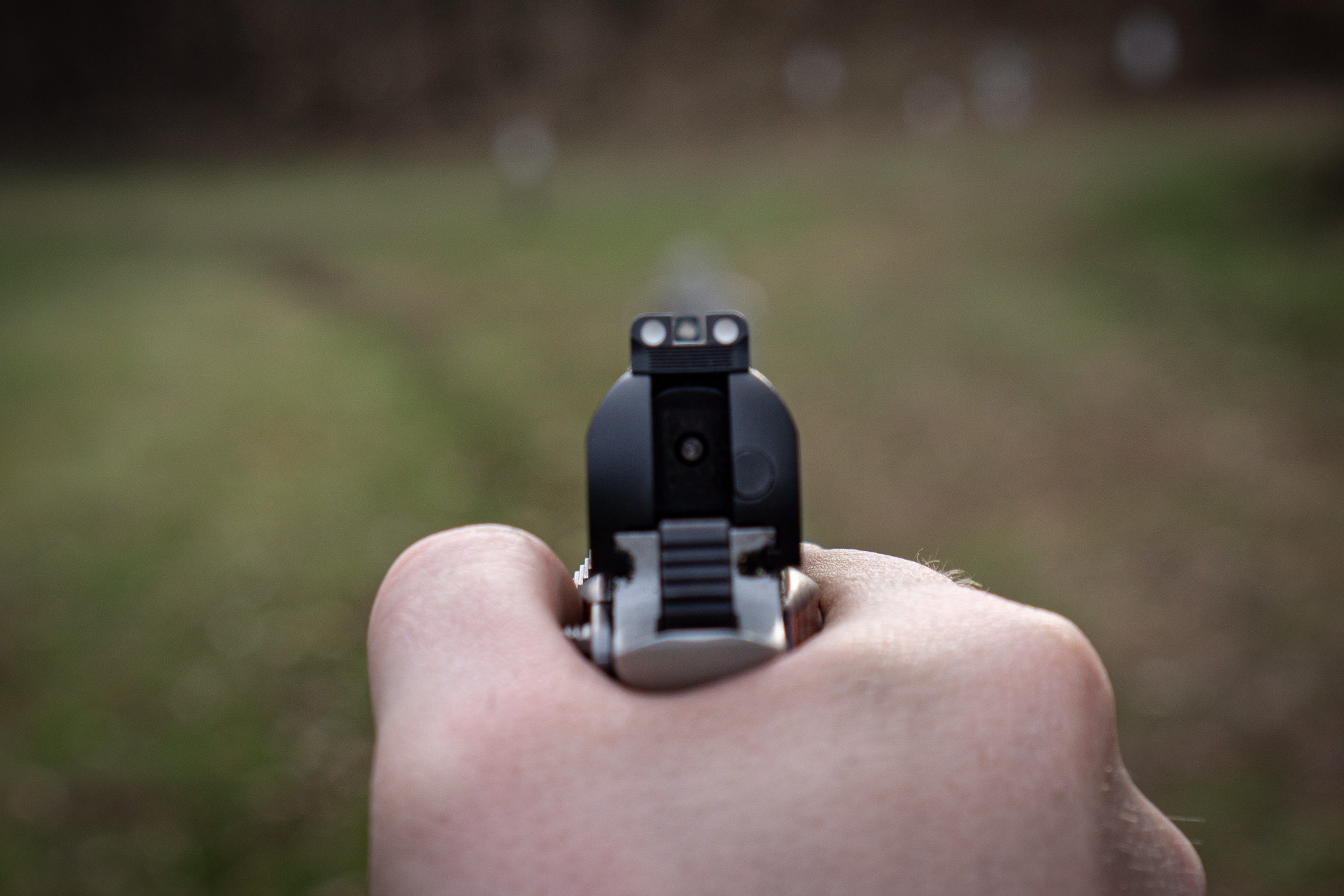 Looking down the barrel toward the Kimber Micro 9 Sights