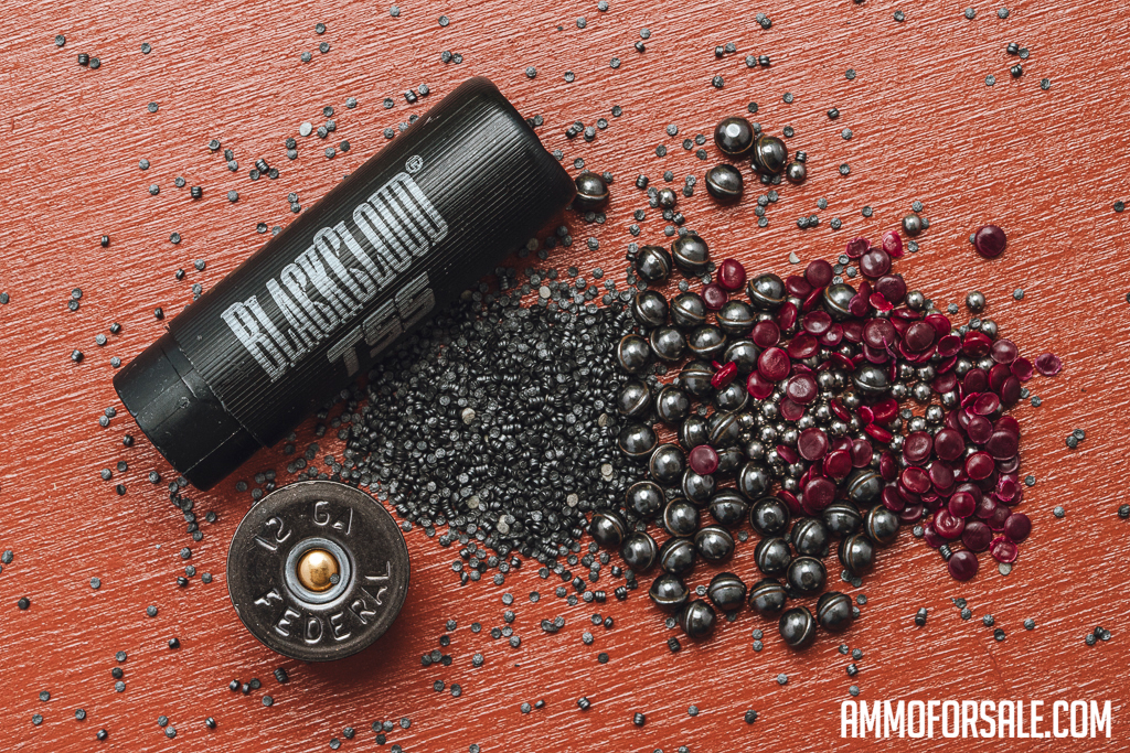 Federal BlackCloud 12 gauge ammo dissected showing BBs
