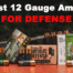 12 gauge ammo options and a shotgun on display