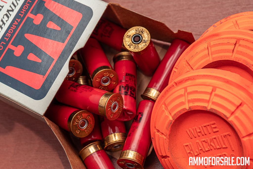 Winchester AA 12 gauge ammo on display next to sporting clays