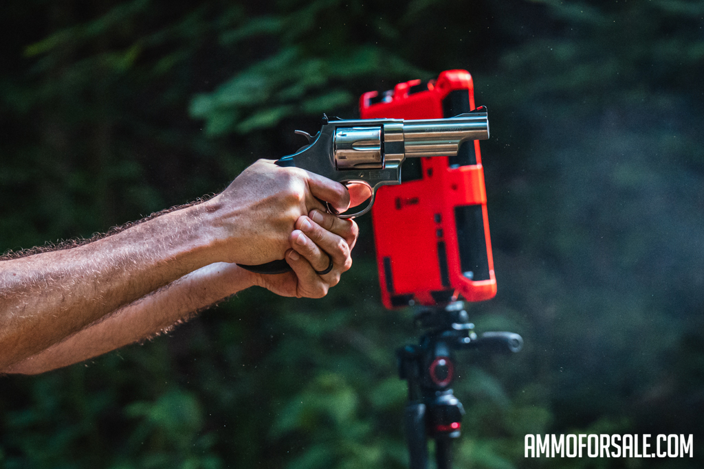 Measuring muzzle velocity of a 44 magnum round at a shooting range with a chronograph