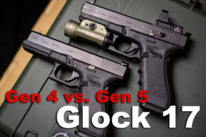 Glock 17 Gen 4 vs Gen 5 pistols side by side