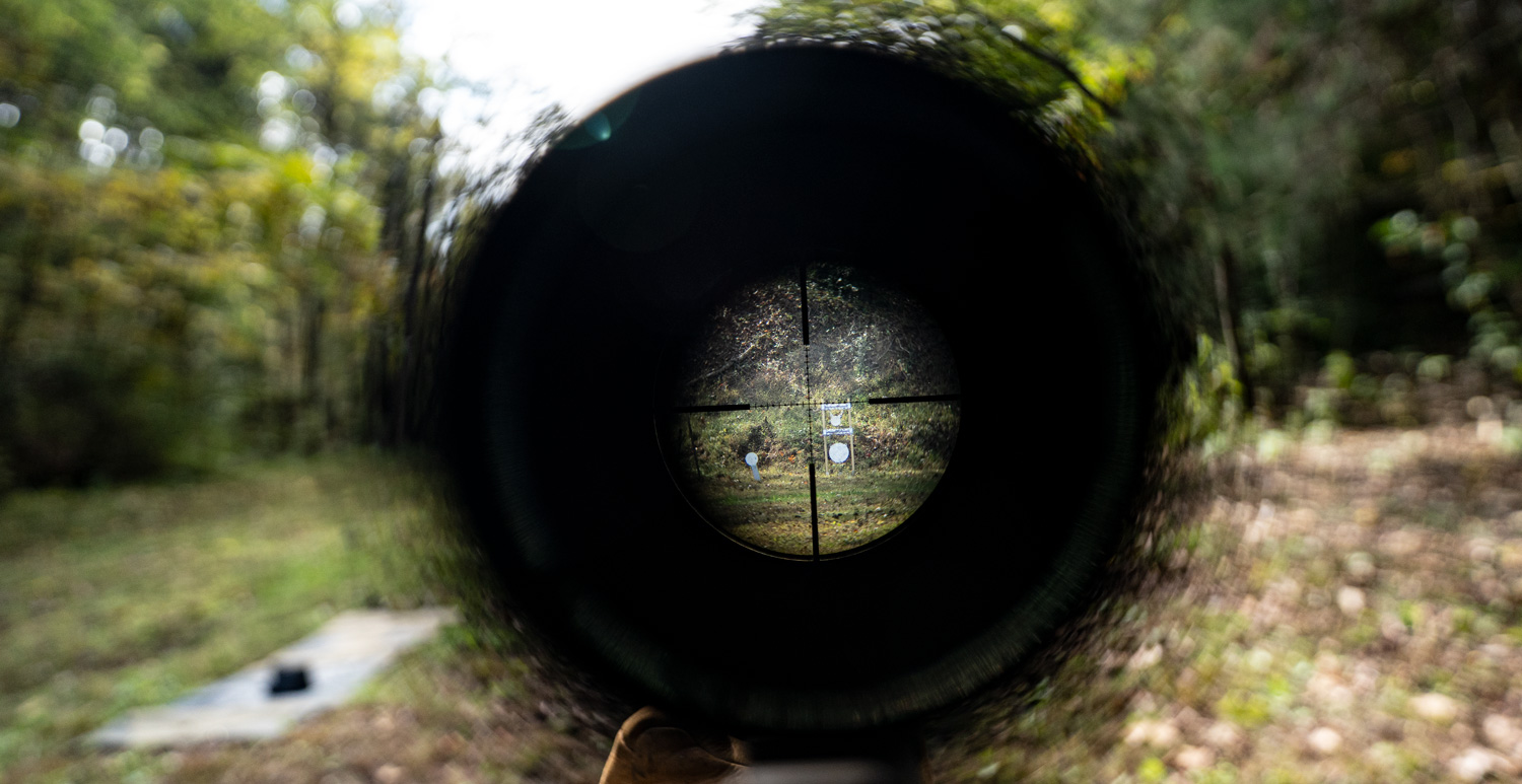 Looking down range through a rifle scope