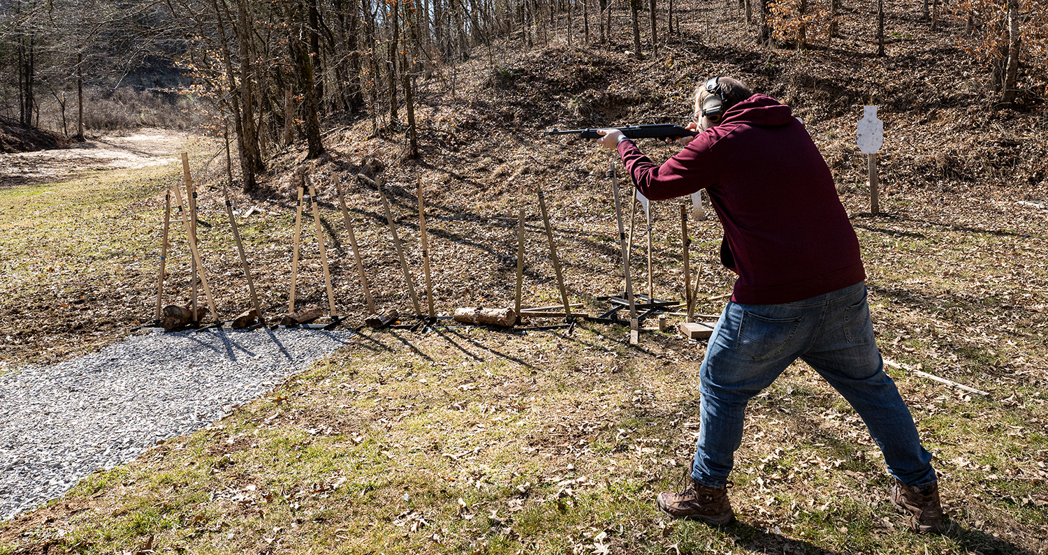 The author shooting a 22LR rifle at the range