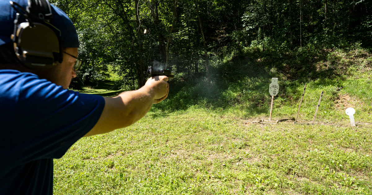 The author shooting at the range