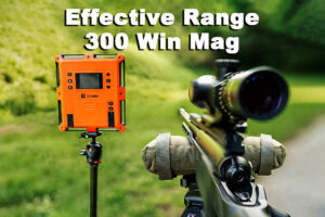 300 win mag rifle with chronograph at the range