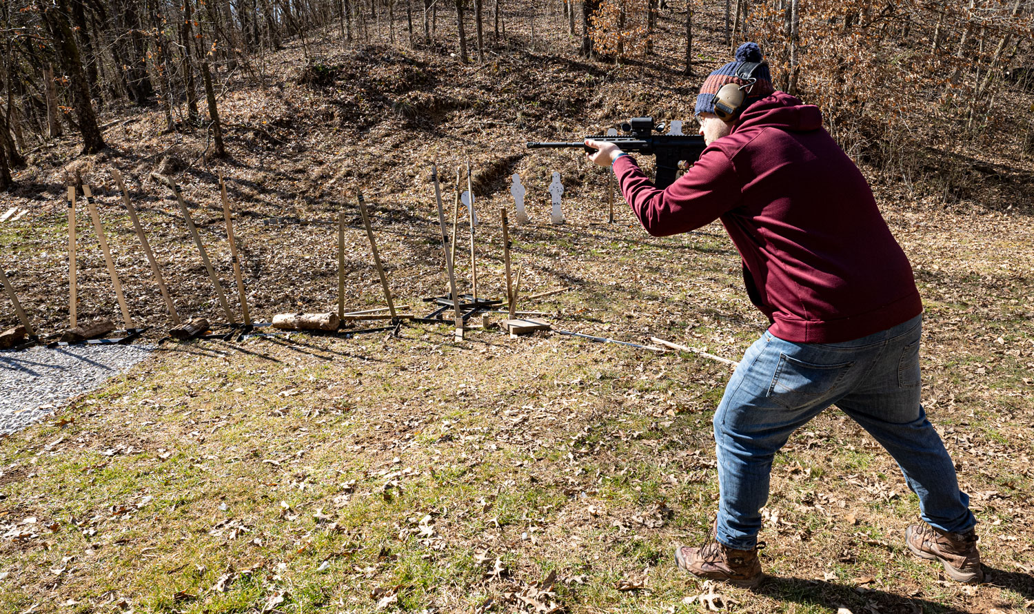 The author demonstrating ballistic coefficient at the shooting range.